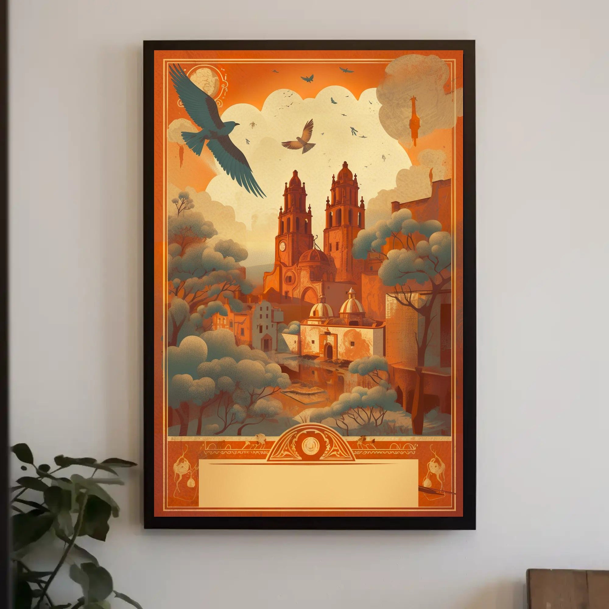 Dreamy Cityscape with Birds Poster