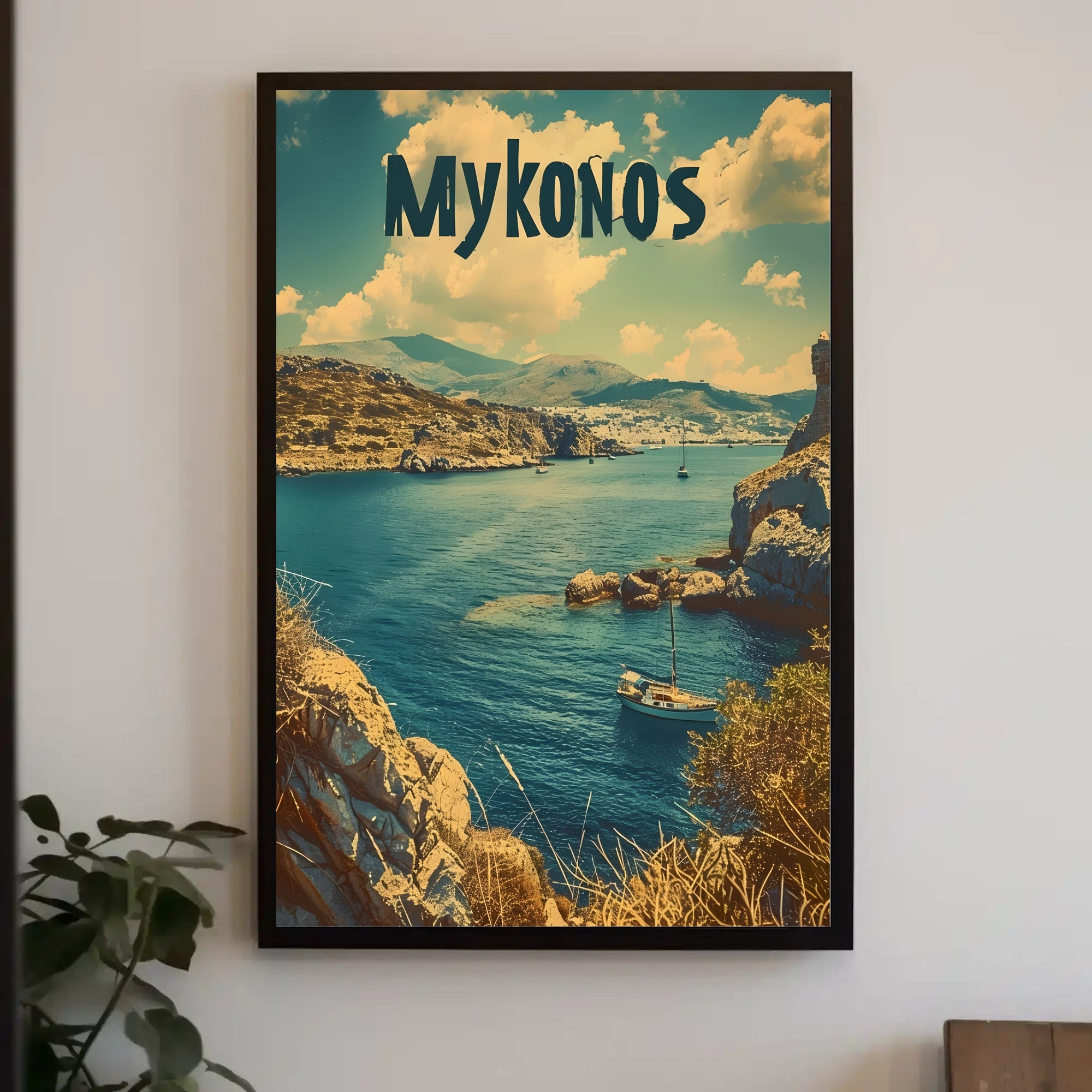 Mykonos Coastal Vista Vintage Travel Poster