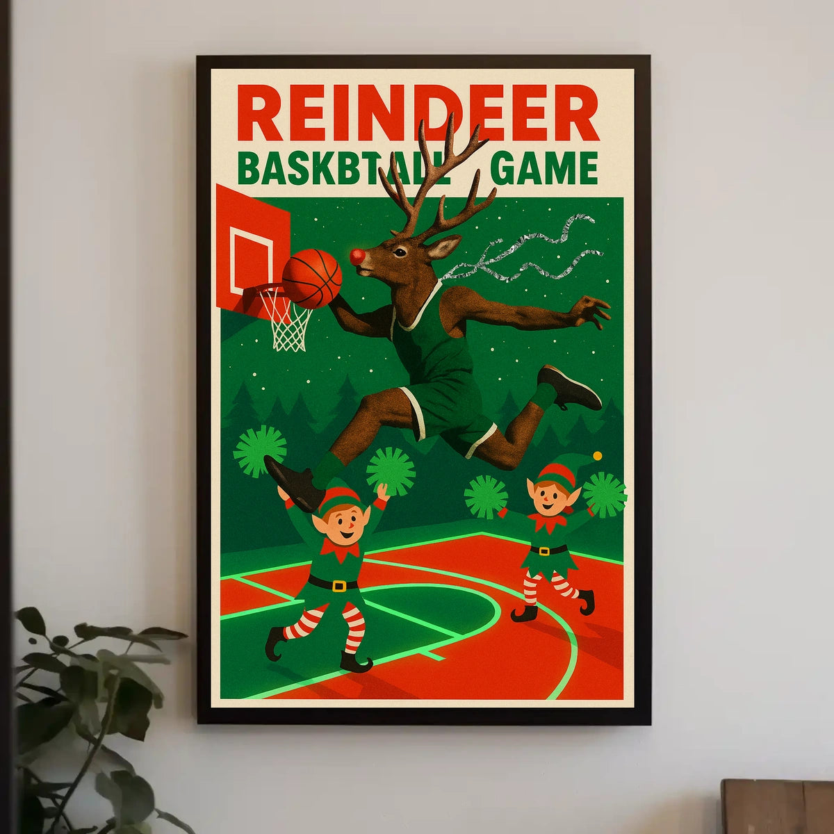 Reindeer Basketball Game Poster