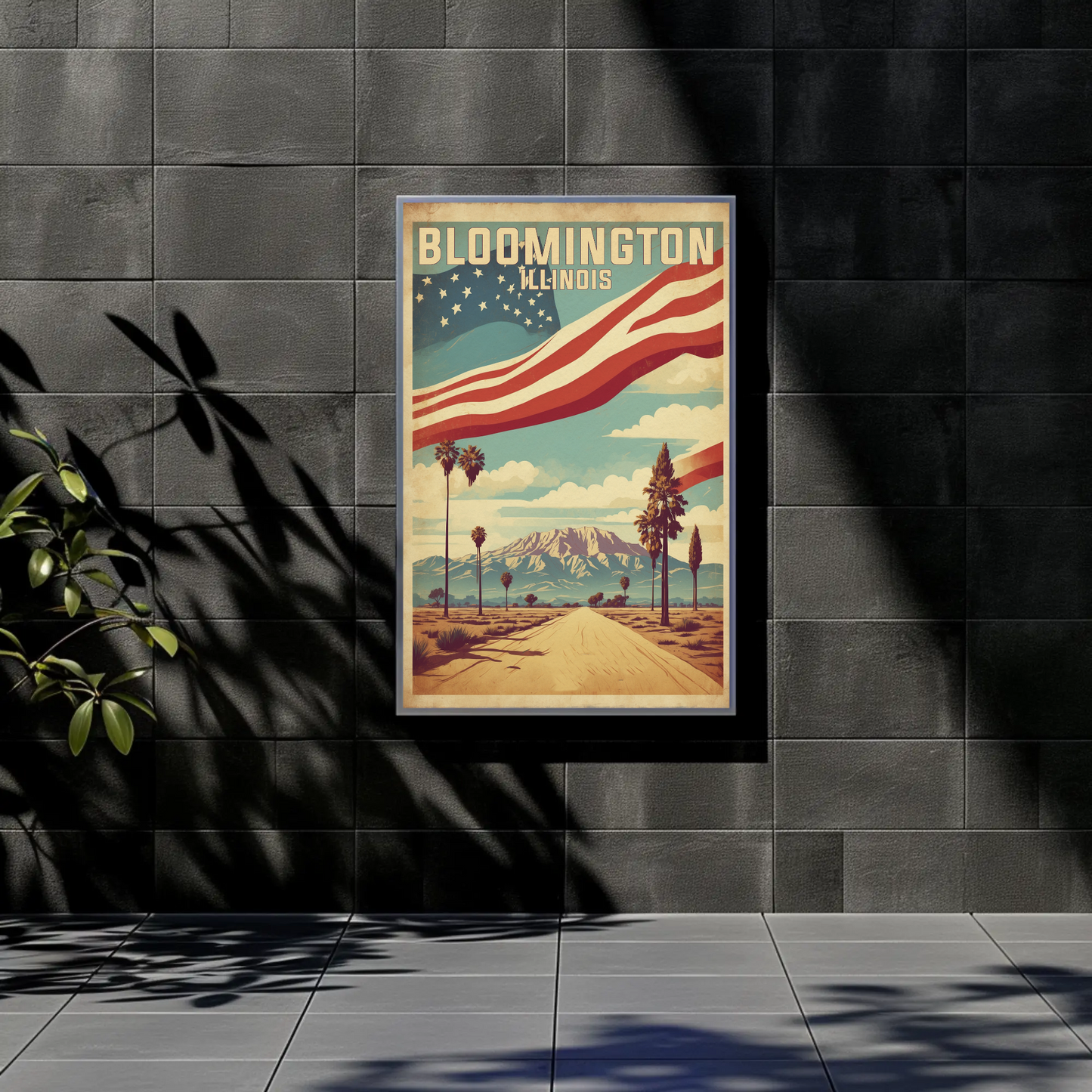 Bloomington Illinois Cityscape Art Print Vintage Travel Poster