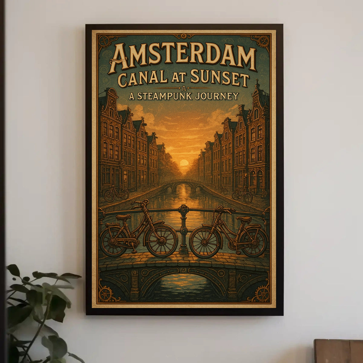 Amsterdam Canal At Sunset A Steampunk Poster