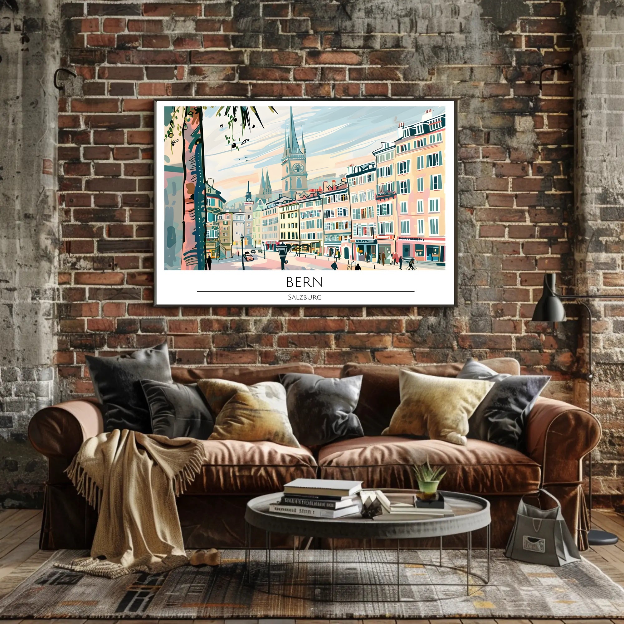 Bern Cityscape Illustration Poster PosterGoat