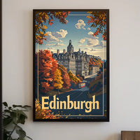 Edinburgh Autumn Cityscape: Vintage Travel Poster