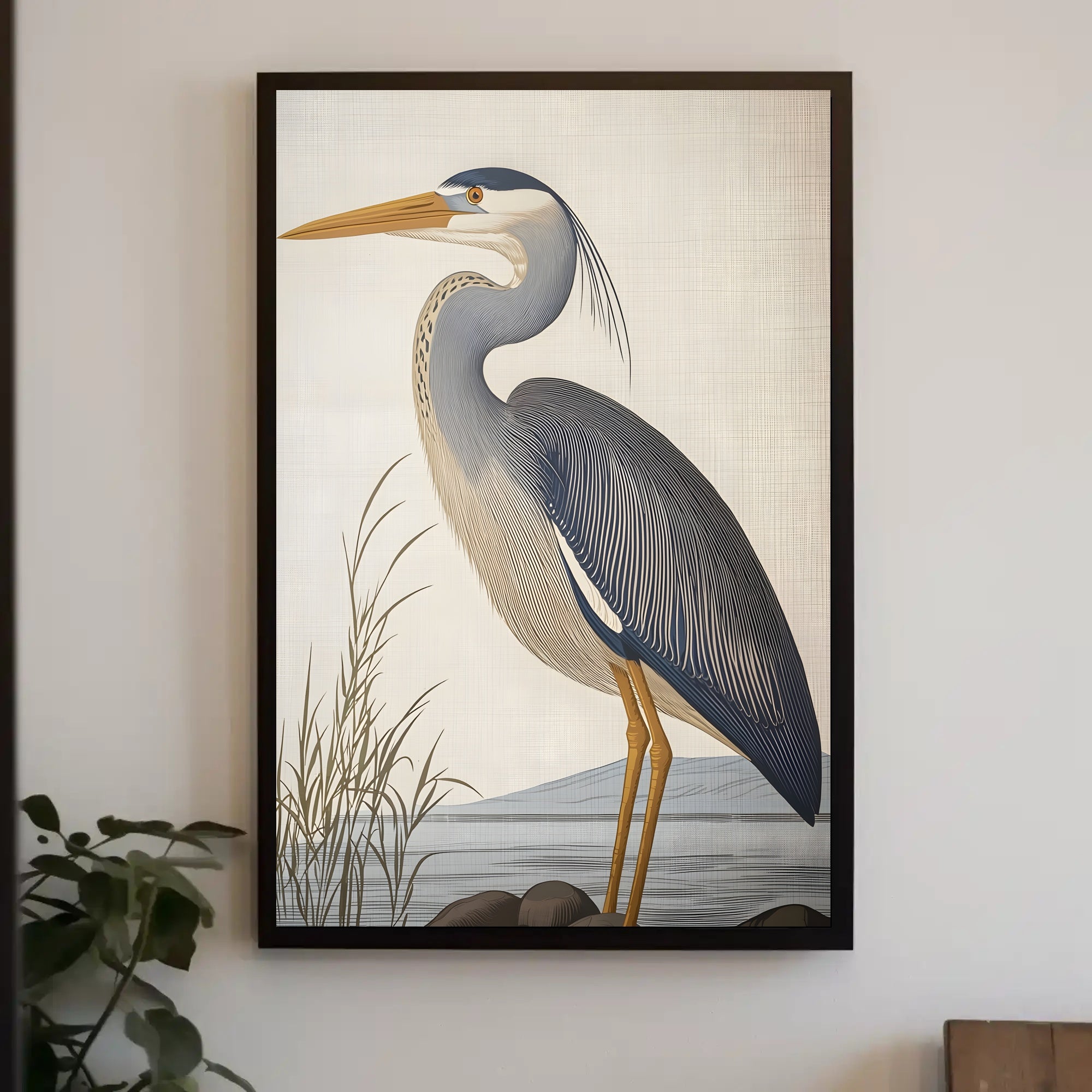 Heron Illustration Poster Elegant Coastal Wall Art