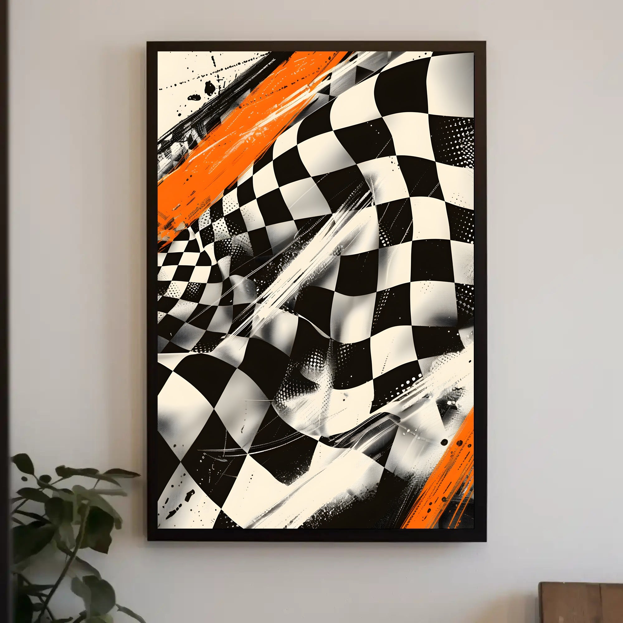 Dynamic Racing Energy: Abstract Poster with Checkered Pattern