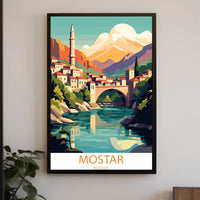 Mostar Vibrant Arched Bridge Travel Poster