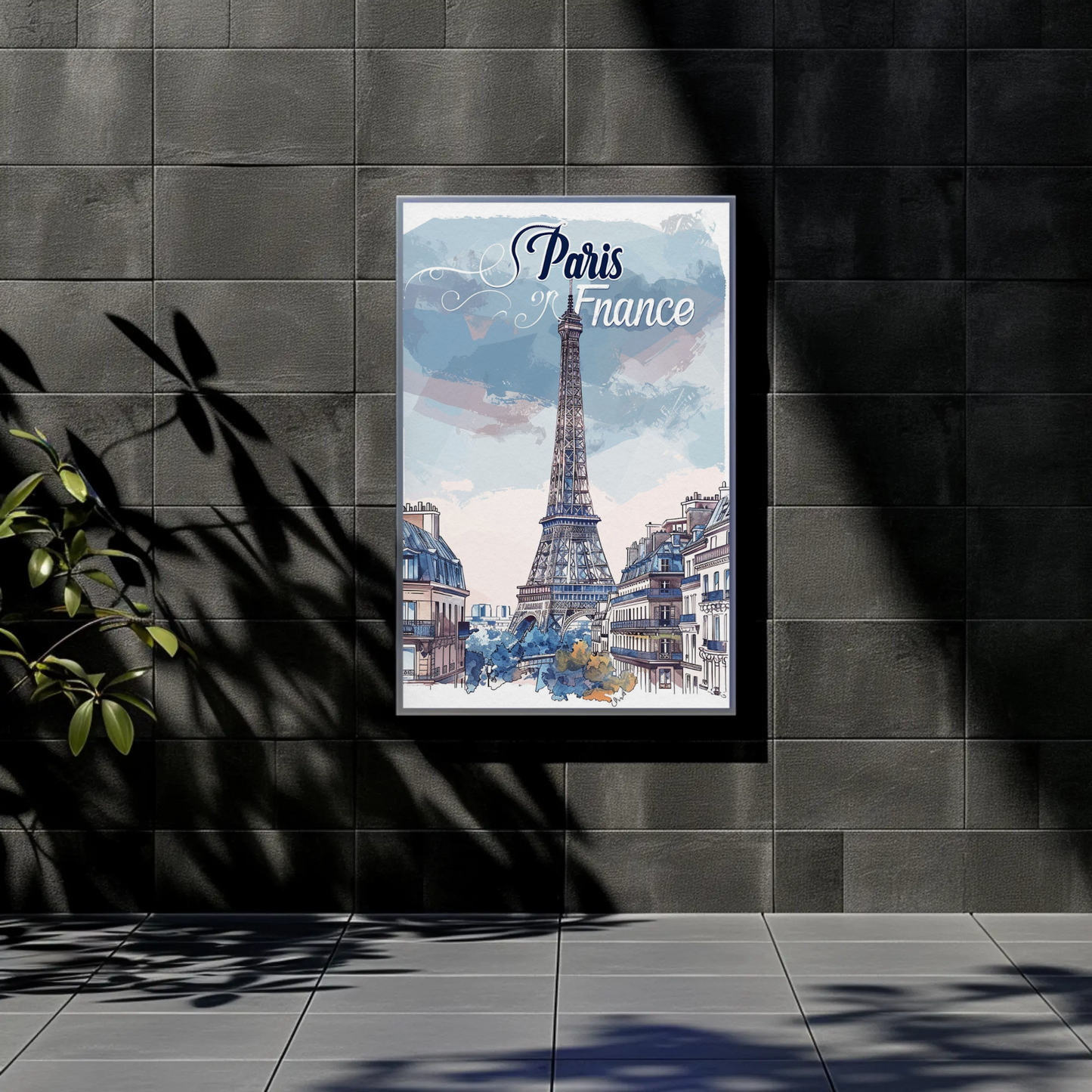 Paris France Watercolor Eiffel Tower View
