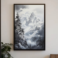 Majestic Snowy Mountainscape Scenic Art Poster
