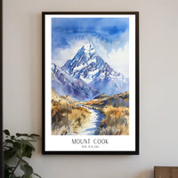 Mount Cook Watercolor Travel Poster PosterGoat