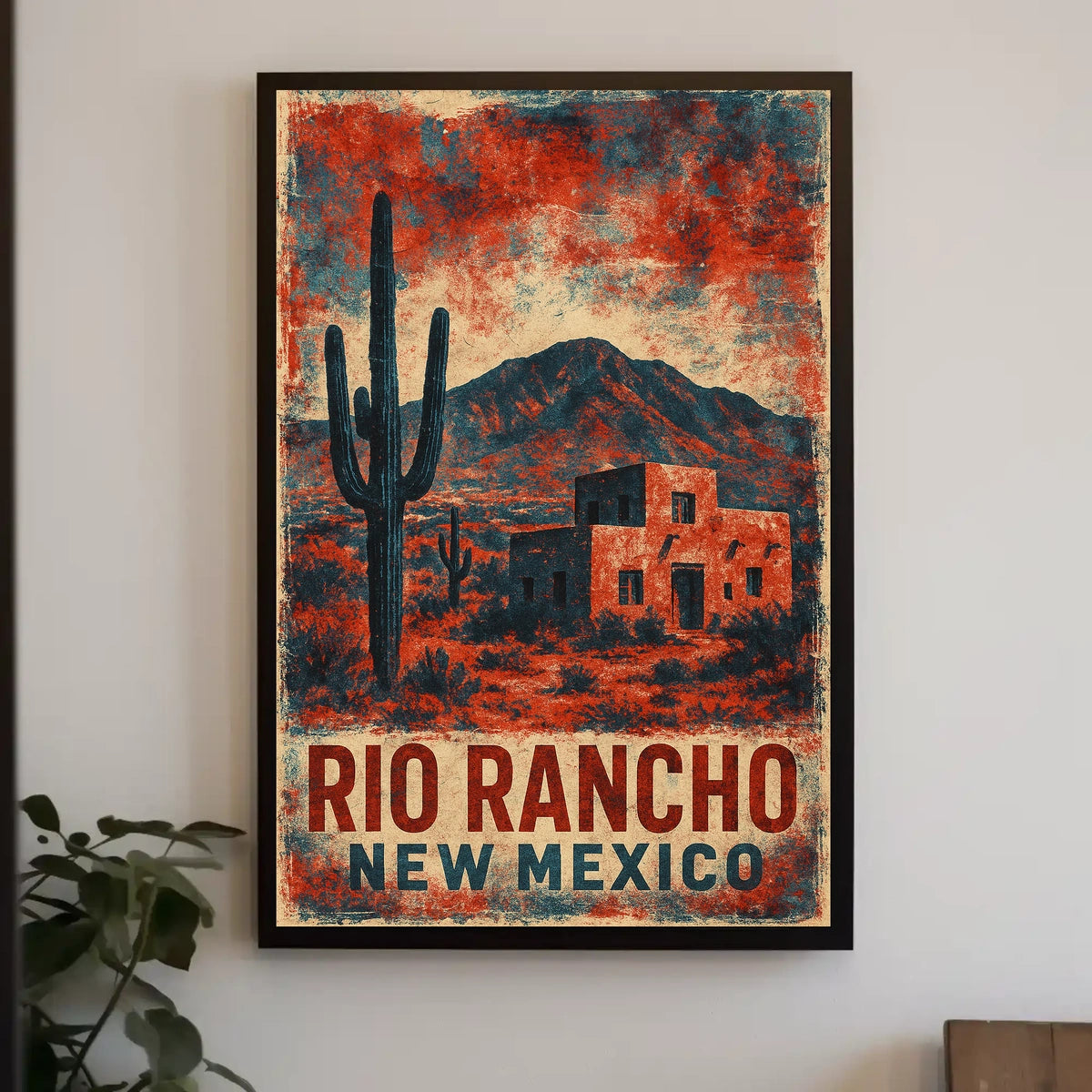 Desert Landscape New Mexico Vintage Travel Aesthetic Rustic Sunlit Dunes Nostalgia Retro 80s Folk Art Poster