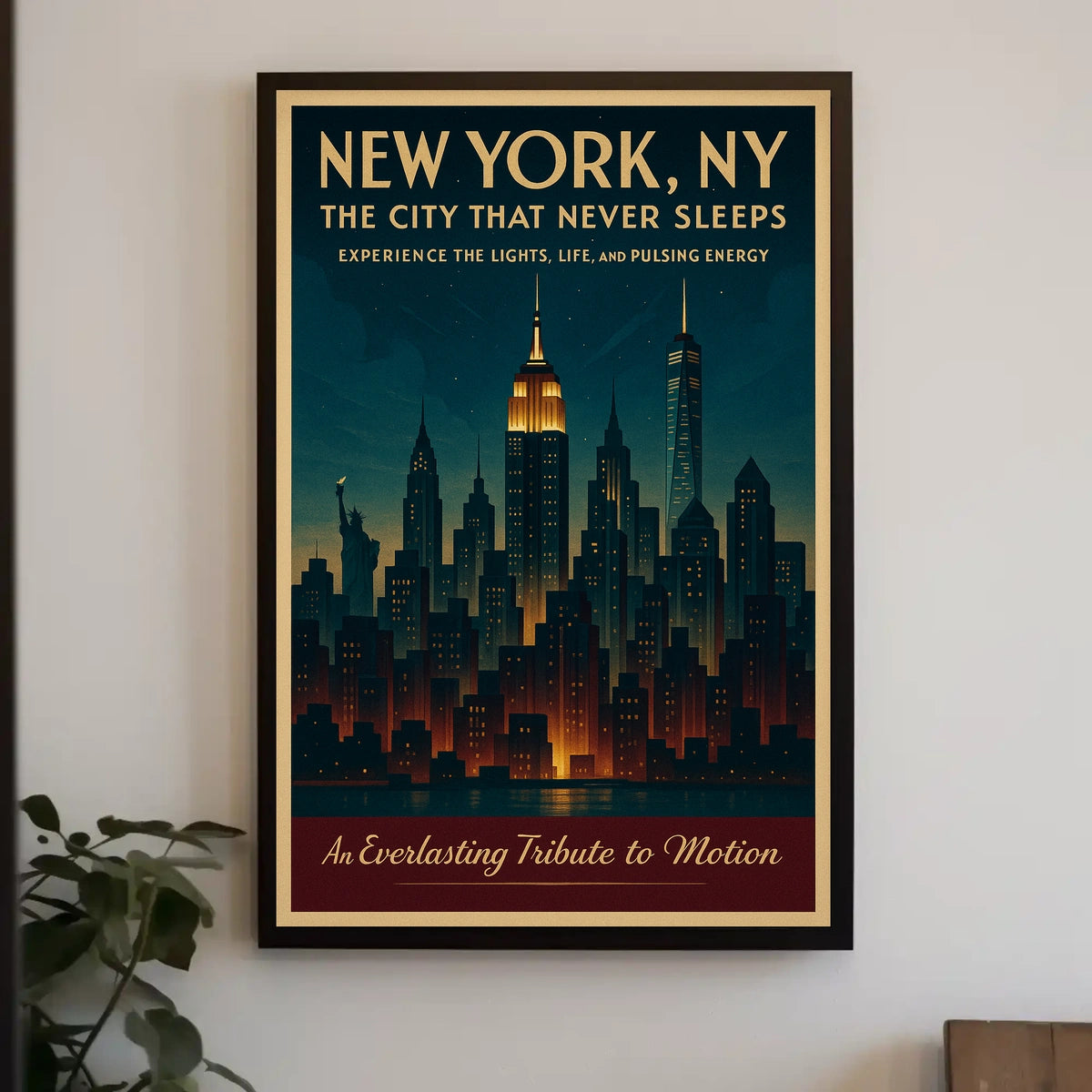 New York City Poster Vintage Travel Skyline Wall Art