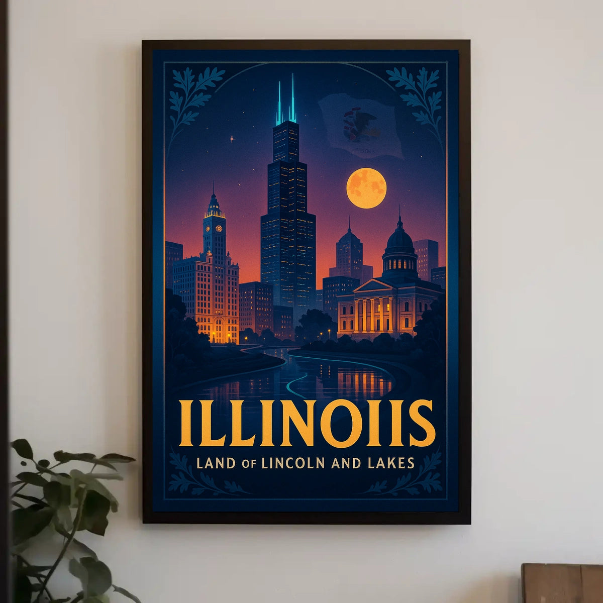 Illinois Land of Lincoln and Lakes Poster