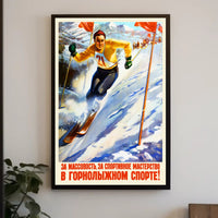 Dynamic Skier Propaganda: Vintage Soviet Sports Poster