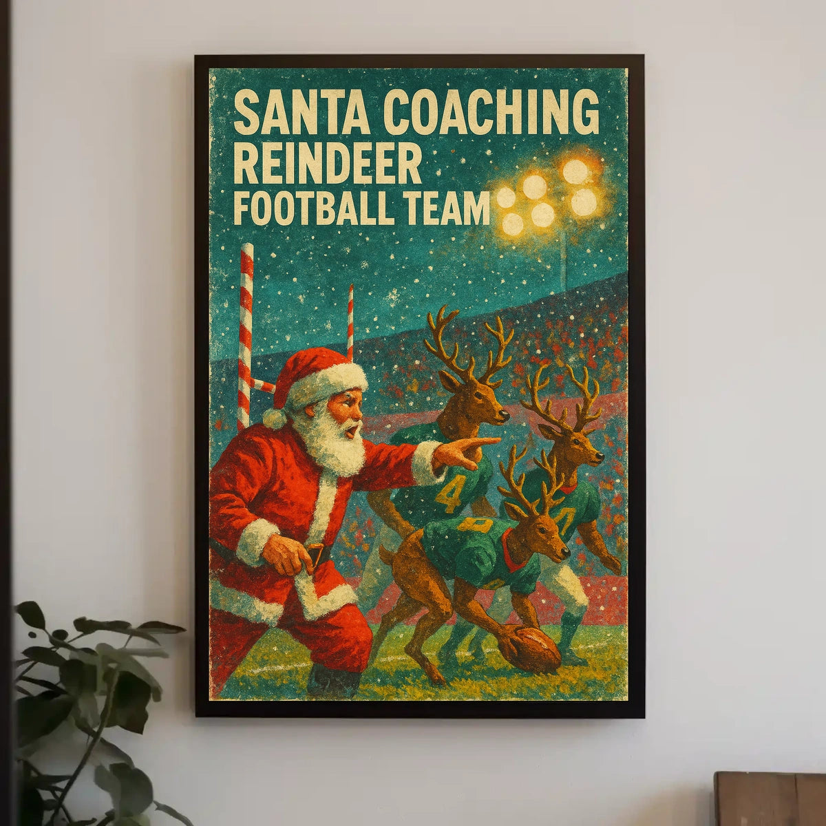 Santa Coaches Reindeer Football Team Vintage Poster