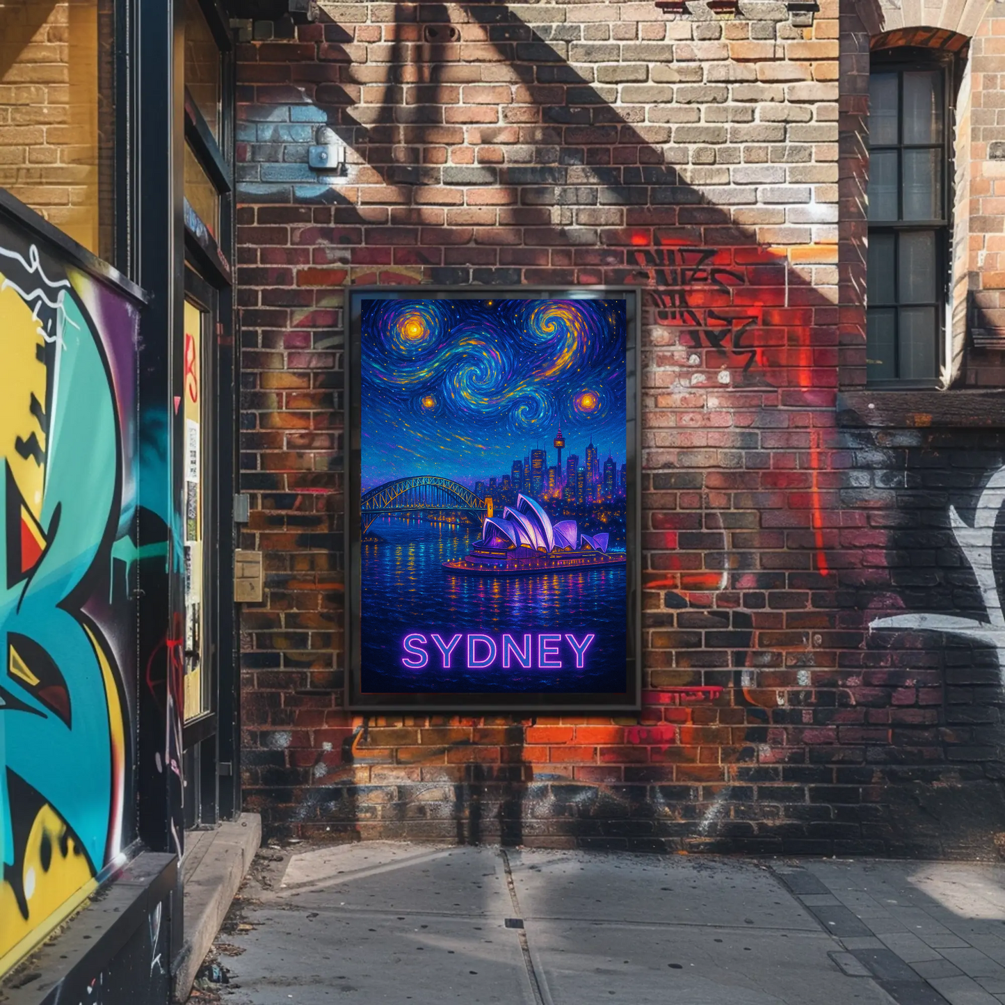 Sydney Harbor Opera House Neon Starry Night Travel Poster