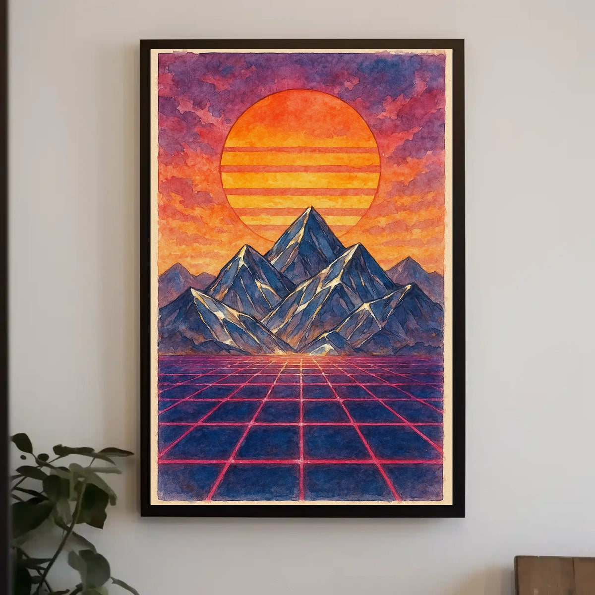 Retro-Futuristic Synthwave Landscape Poster, Futuristic Sci-Fi Poster
