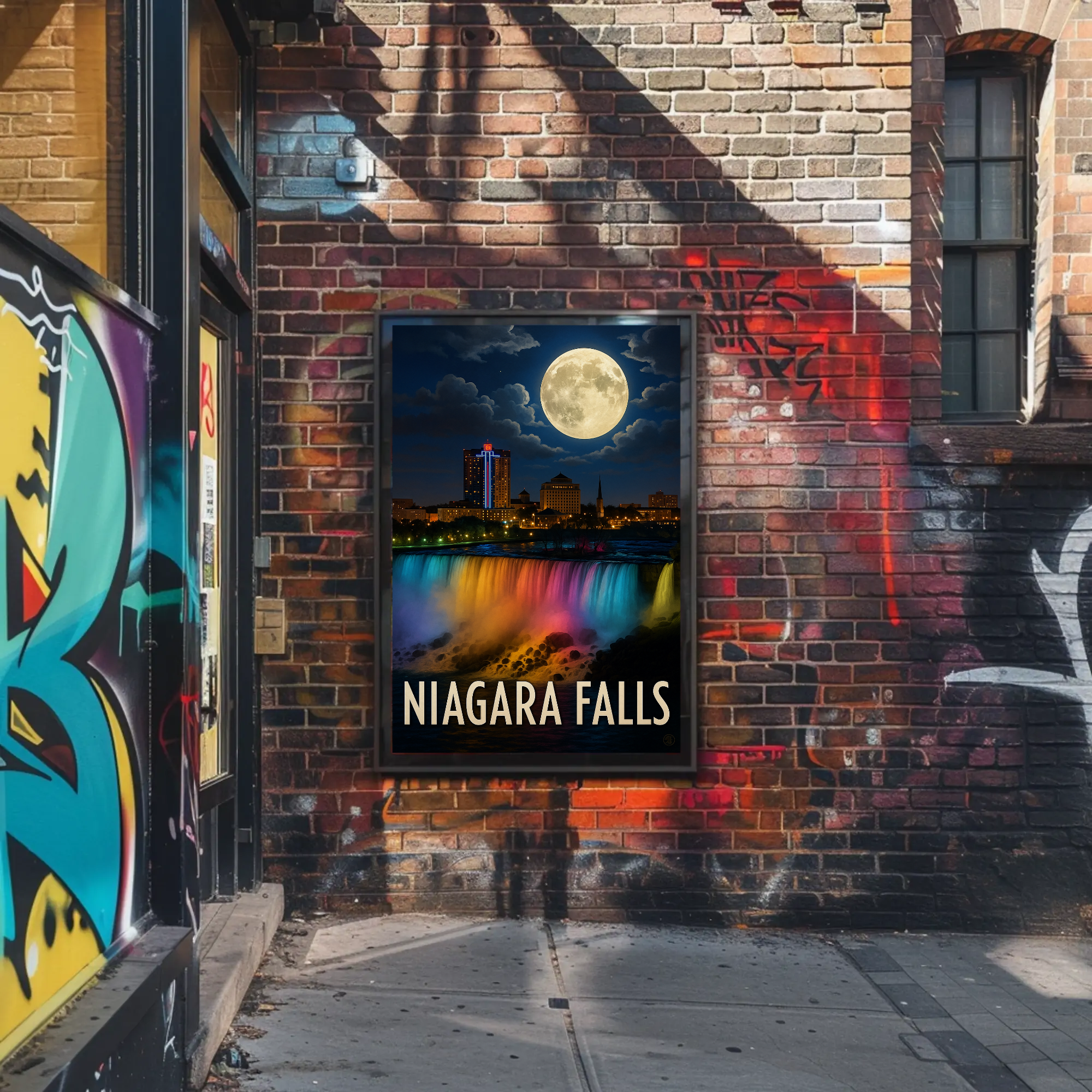 Niagara Falls Illuminated Nightscape Travel Poster