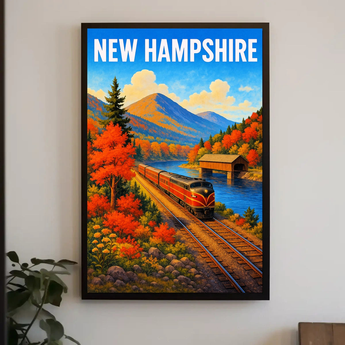 New Hampshire Autumn Train Journey Poster