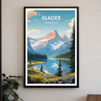 Glacier National Park Travel Poster Vintage Print
