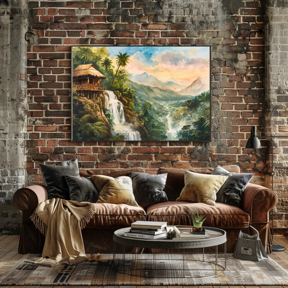 Serene Jungle Waterfall Escape Art Poster