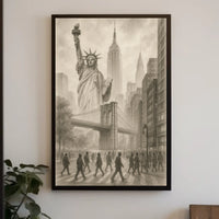 Surreal New York City Illustration Poster Vintage Wall Art