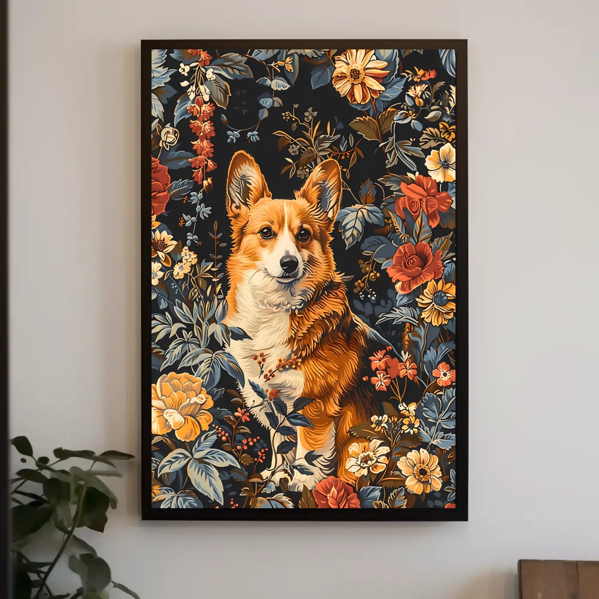 Floral Corgi Portrait Wall Art Print