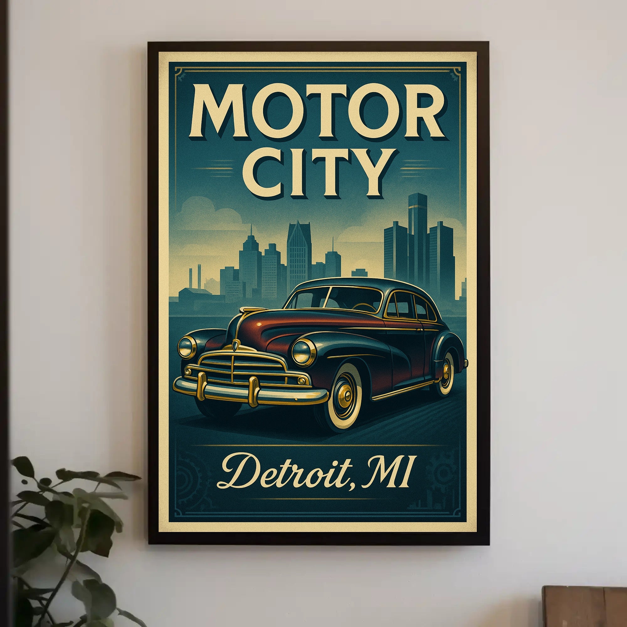 Motor City Detroit Vintage Poster Art Print PosterGoat