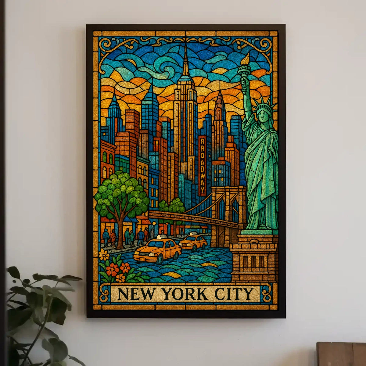 New York City Stained Glass Skyline Poster Modern Wall Art