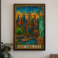 New York City Stained Glass Skyline Poster Modern Wall Art