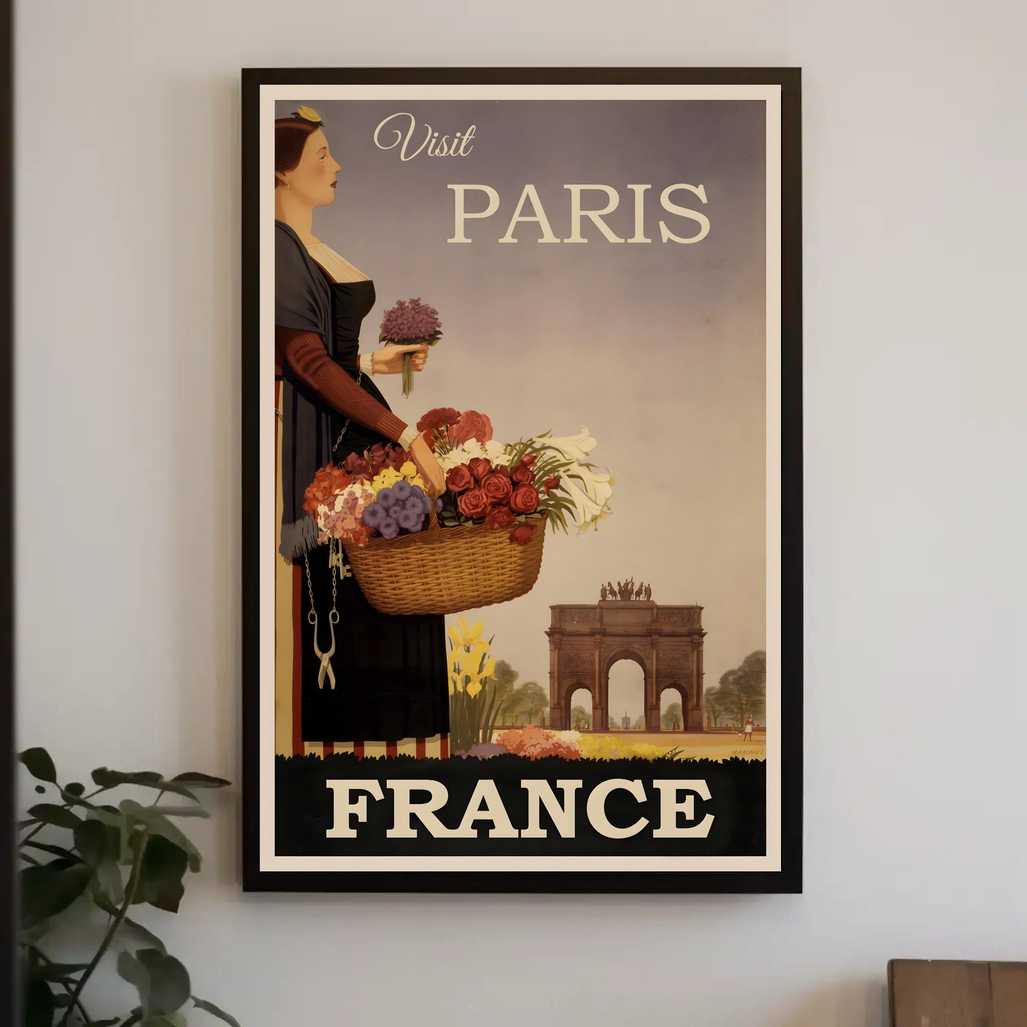 Vintage Paris Flower Girl Romance Travel Poster