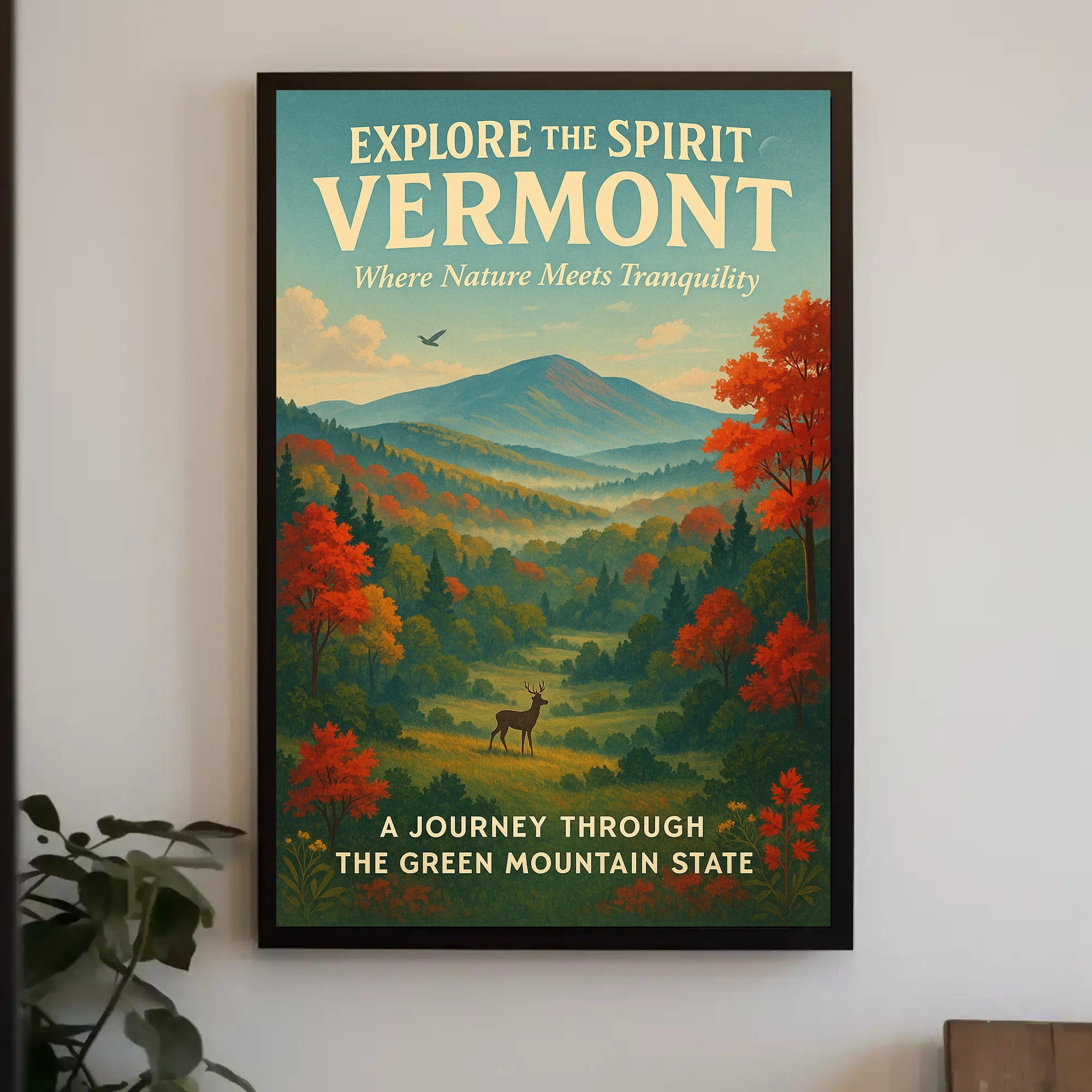 Vermont Travel Poster Vintage Scenic Wall Art