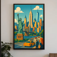 New York City Skyline And Bridges Poster Retro Wall Art
