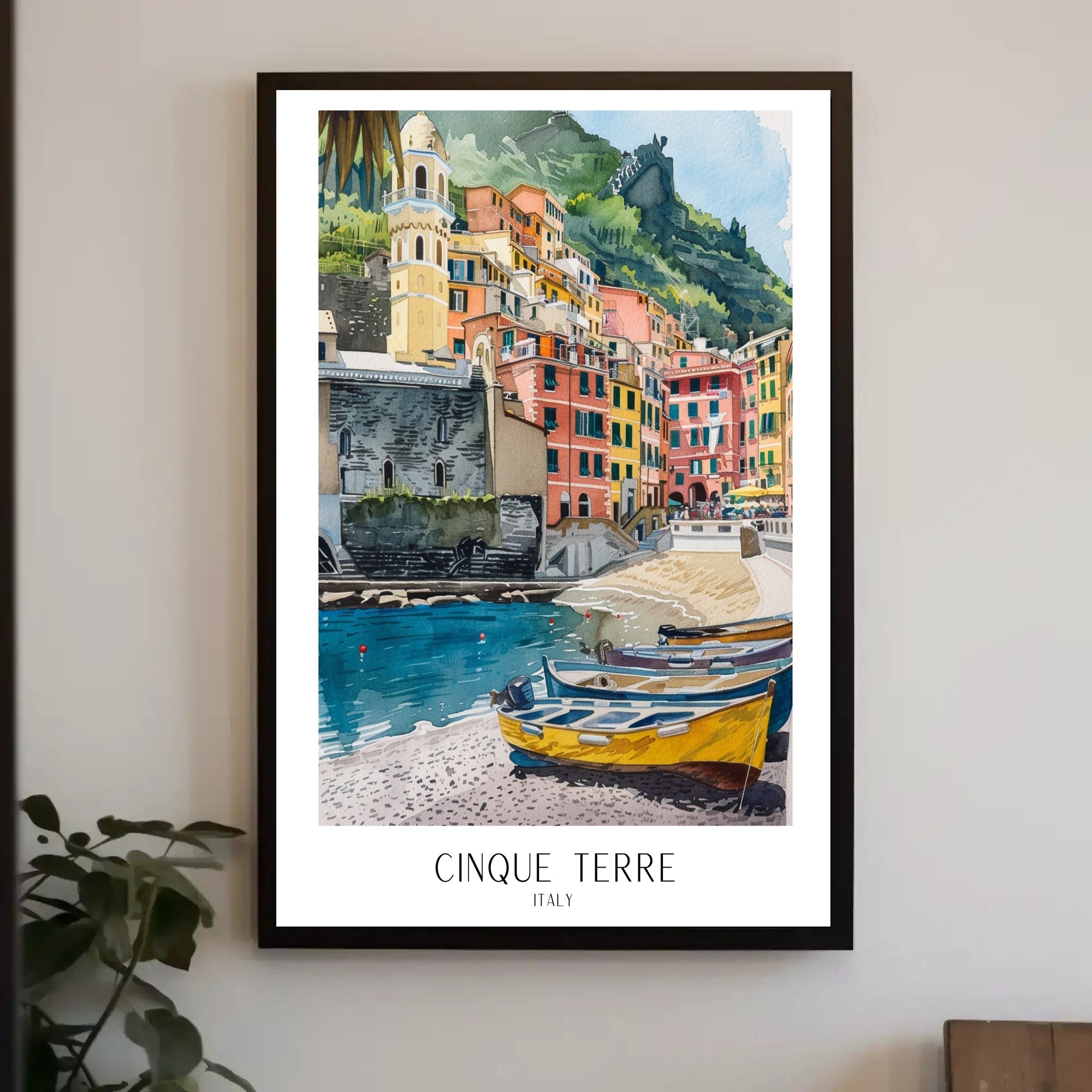 Cinque Terre Watercolor Coastal Scene Travel Poster PosterGoat