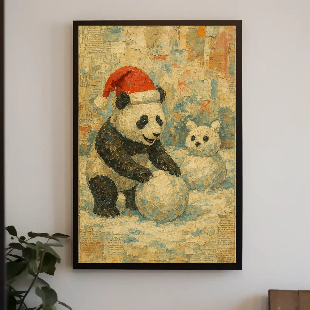 Winter Wonderland Panda Digital Painting Naive Art Wall Poster