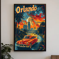 Vintage Orlando Adventure: Classic Car Travel Poster
