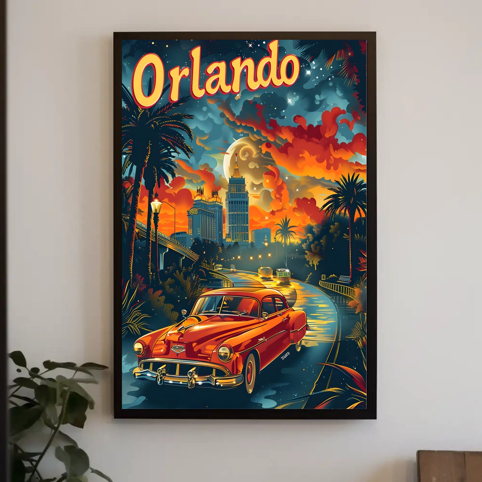 Vintage Orlando Adventure: Classic Car Travel Poster