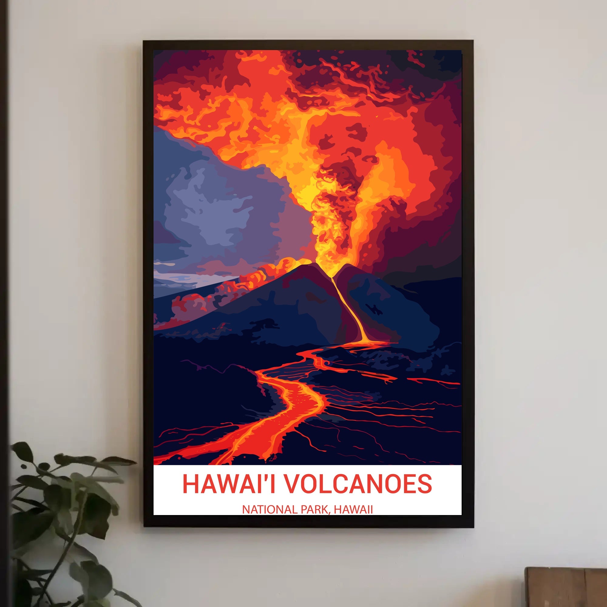 Erupting Volcano Art: Hawai'i National Park Poster