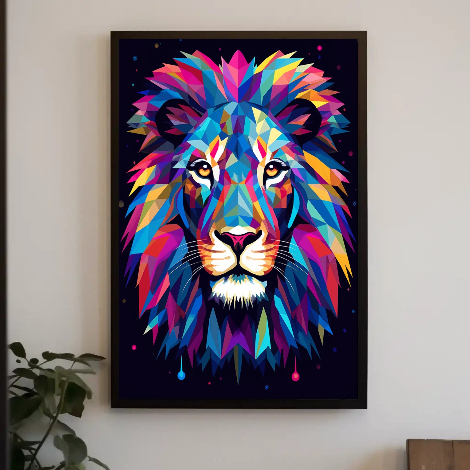 Vibrant Geometric Lion Poster