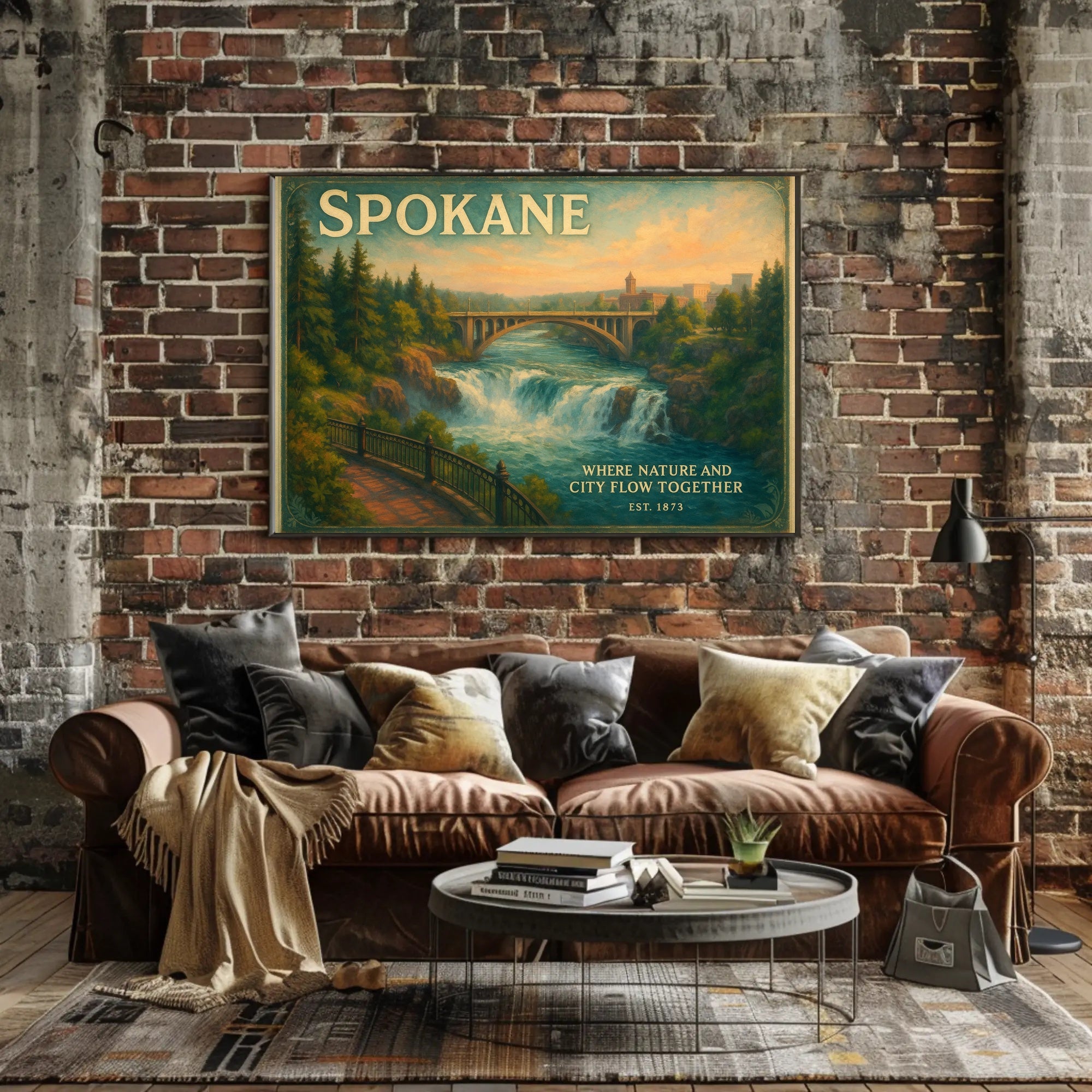 Spokane Nature and City Unite Travel Poster