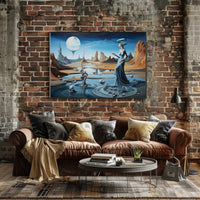 Surreal Dreamscape Poster with Ethereal Moon-Lit Desert Scene