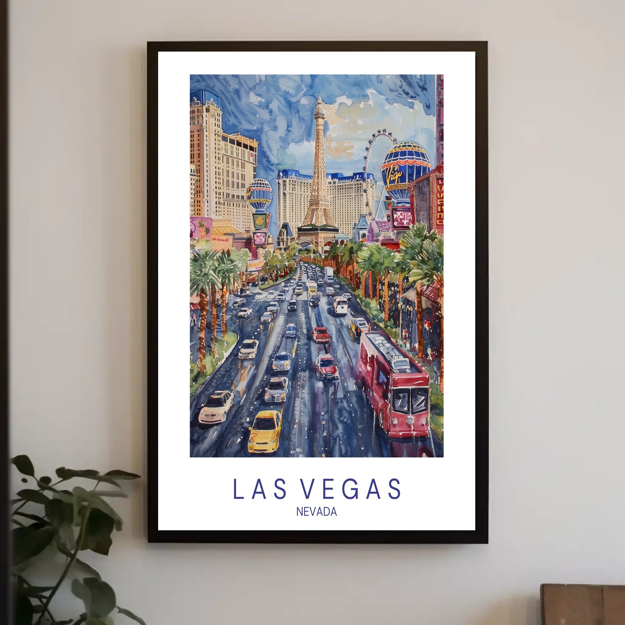 Las Vegas Cityscape Vibrant Watercolor Travel Poster PosterGoat