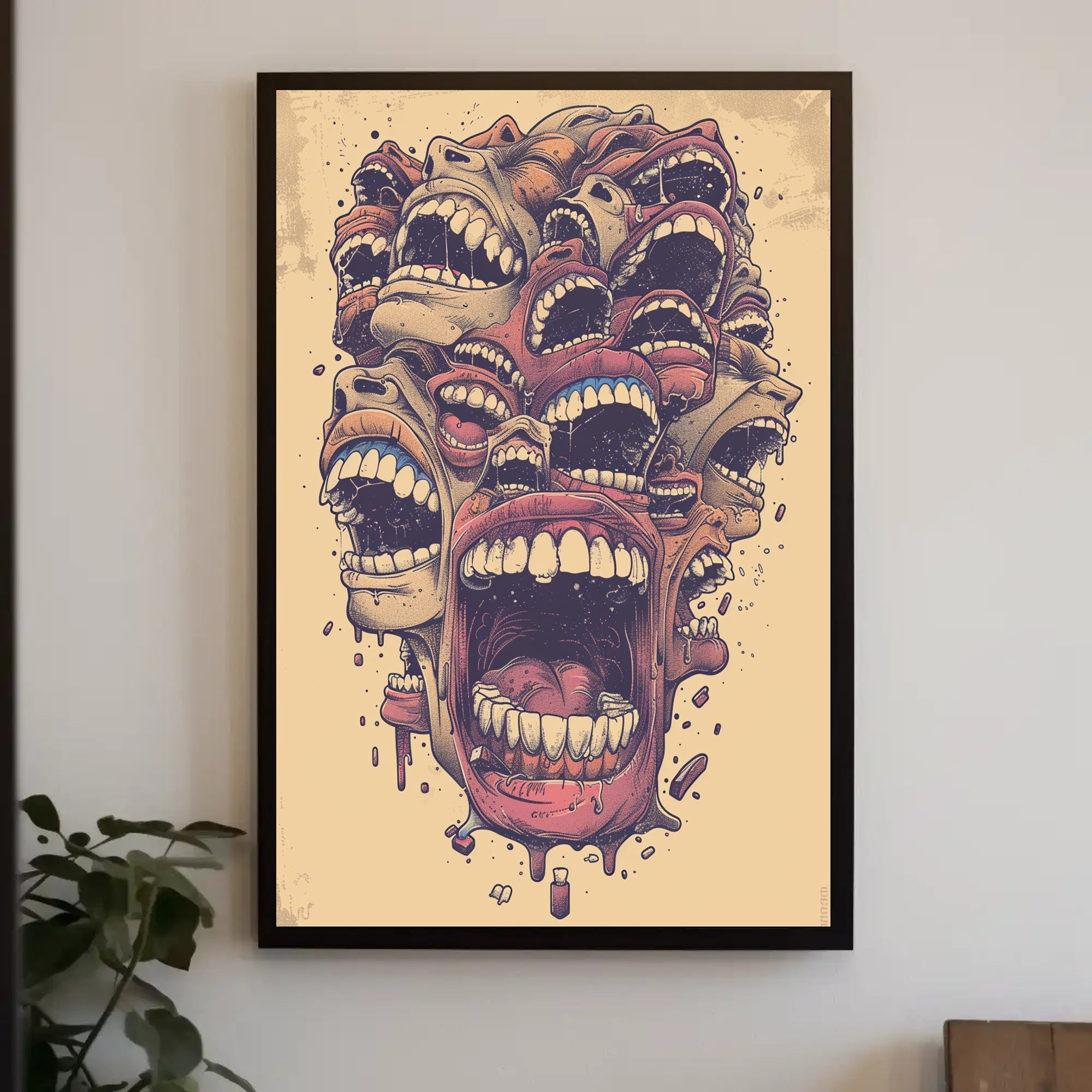 Surreal Abstract Mouths Vintage Art Poster Print PosterGoat