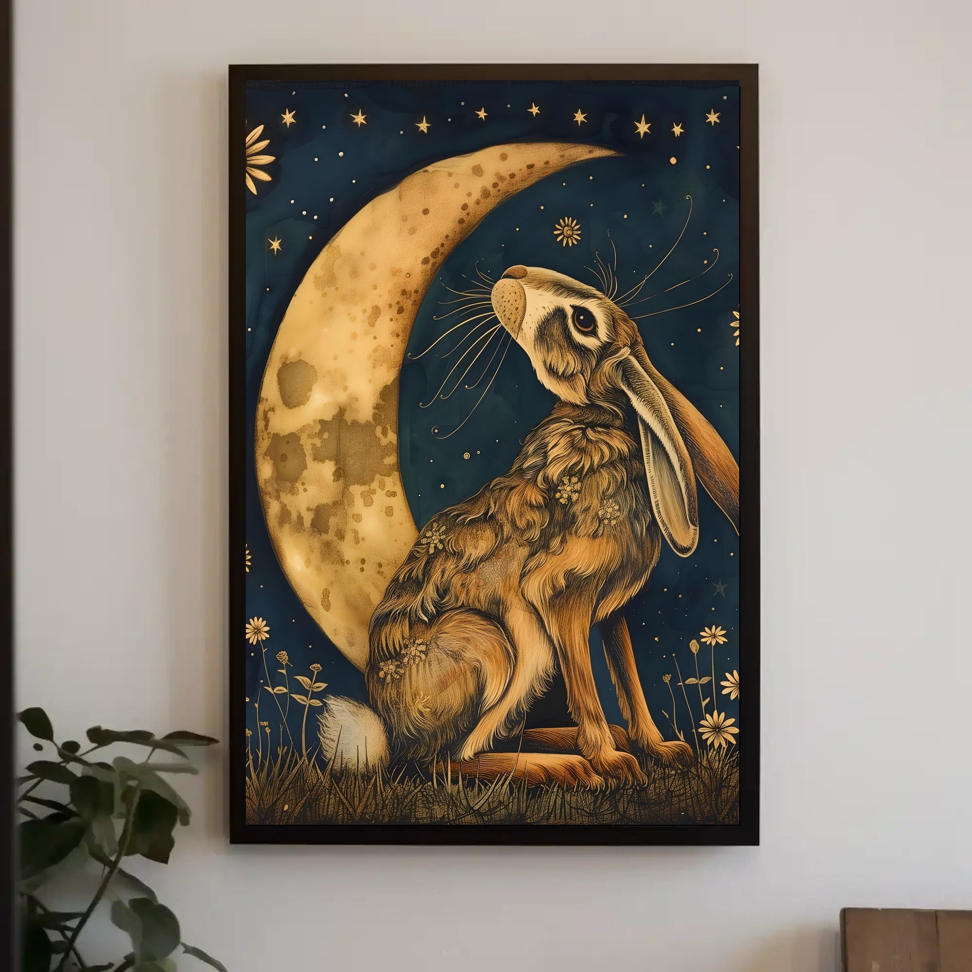 Moonlit Hare Fantasy: Whimsical Animal Nighttime Poster