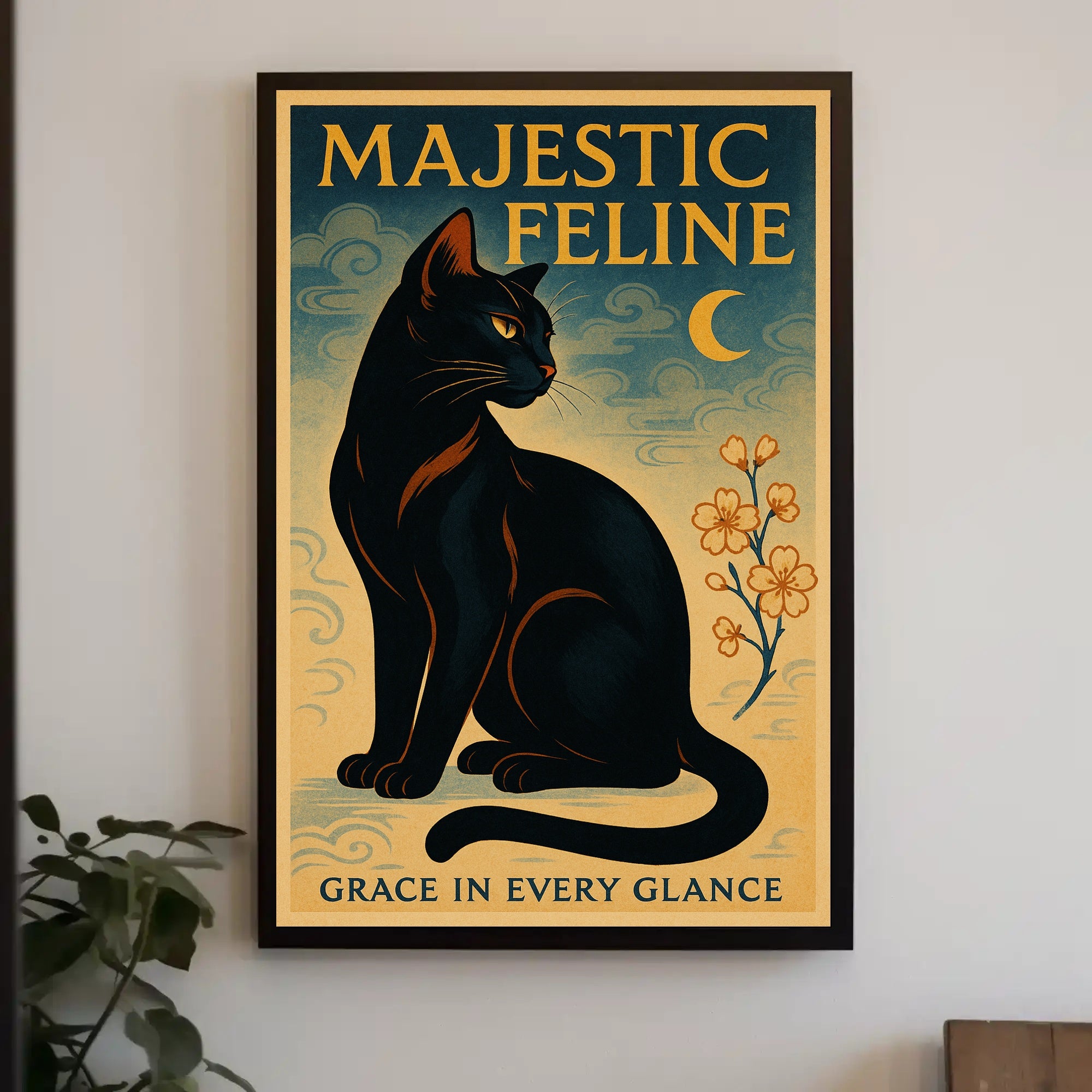 Elegant Black Cat Vintage Artistry Animal Poster