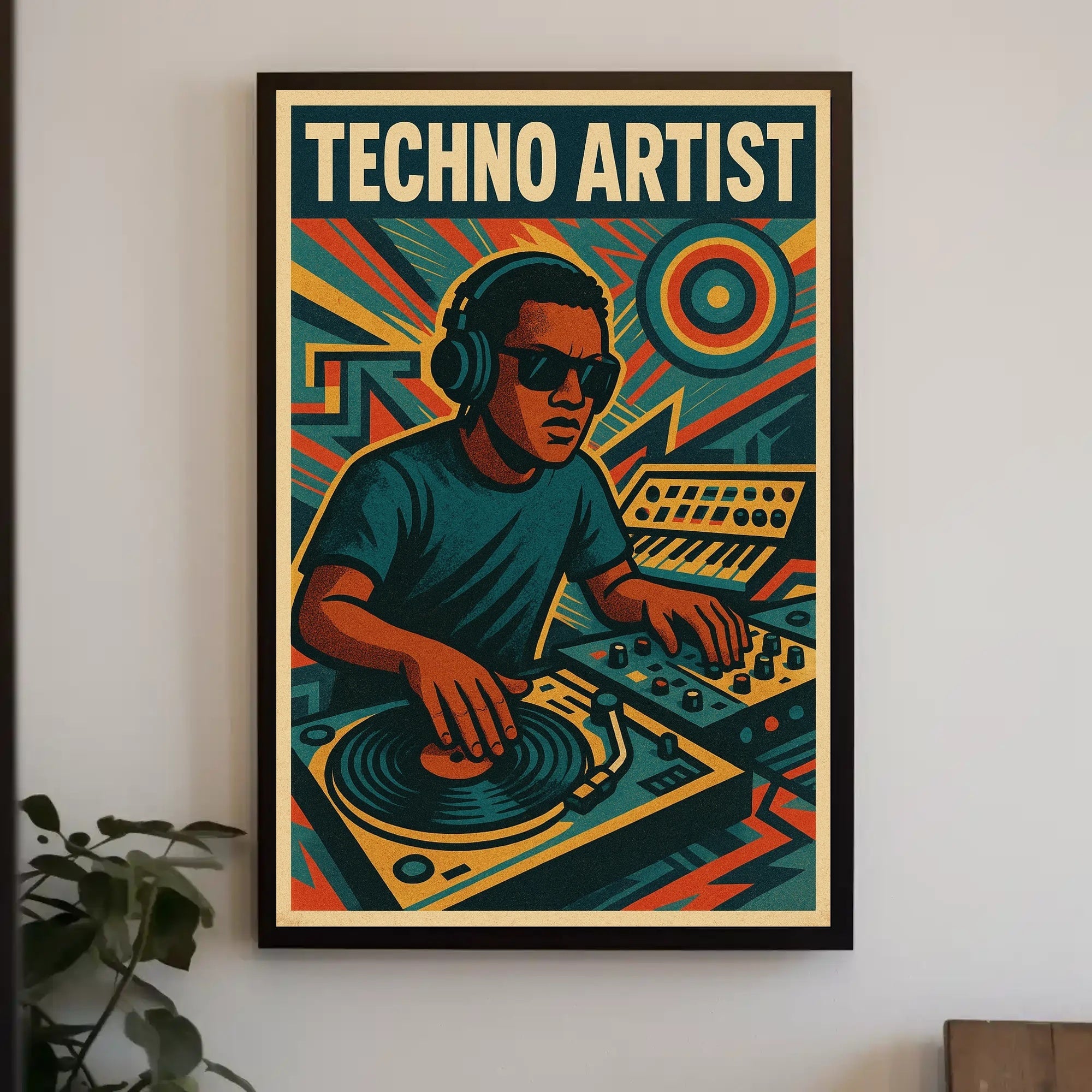 TECHNO ARTIST Retro DJ Vibes Abstract, Artistic Poster
