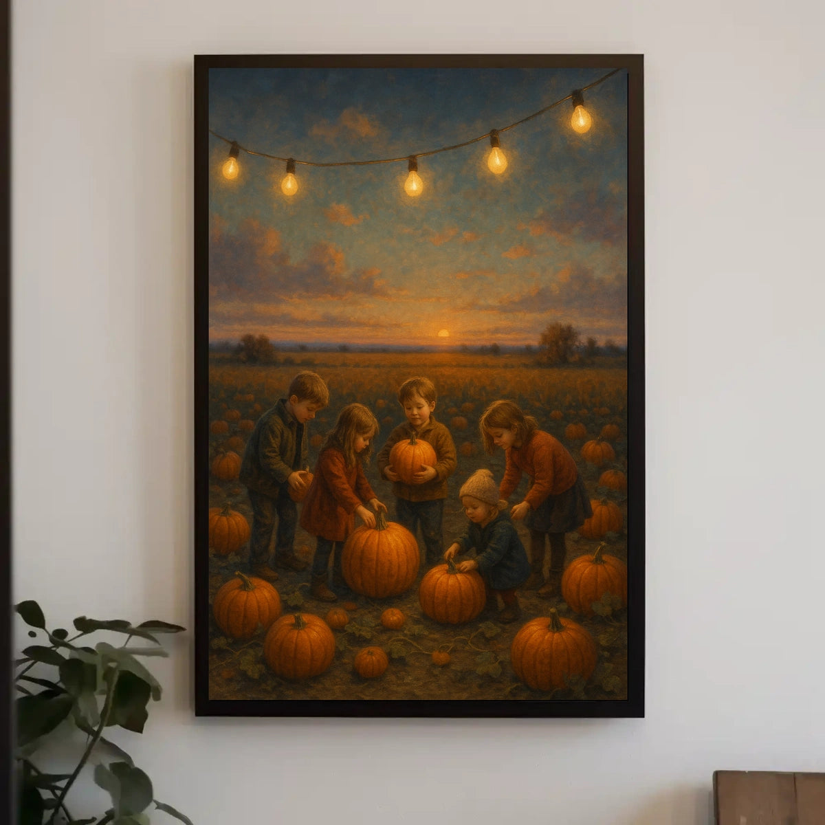 Nostalgic Autumn Sunset Pumpkin Patch Impressionism Poster