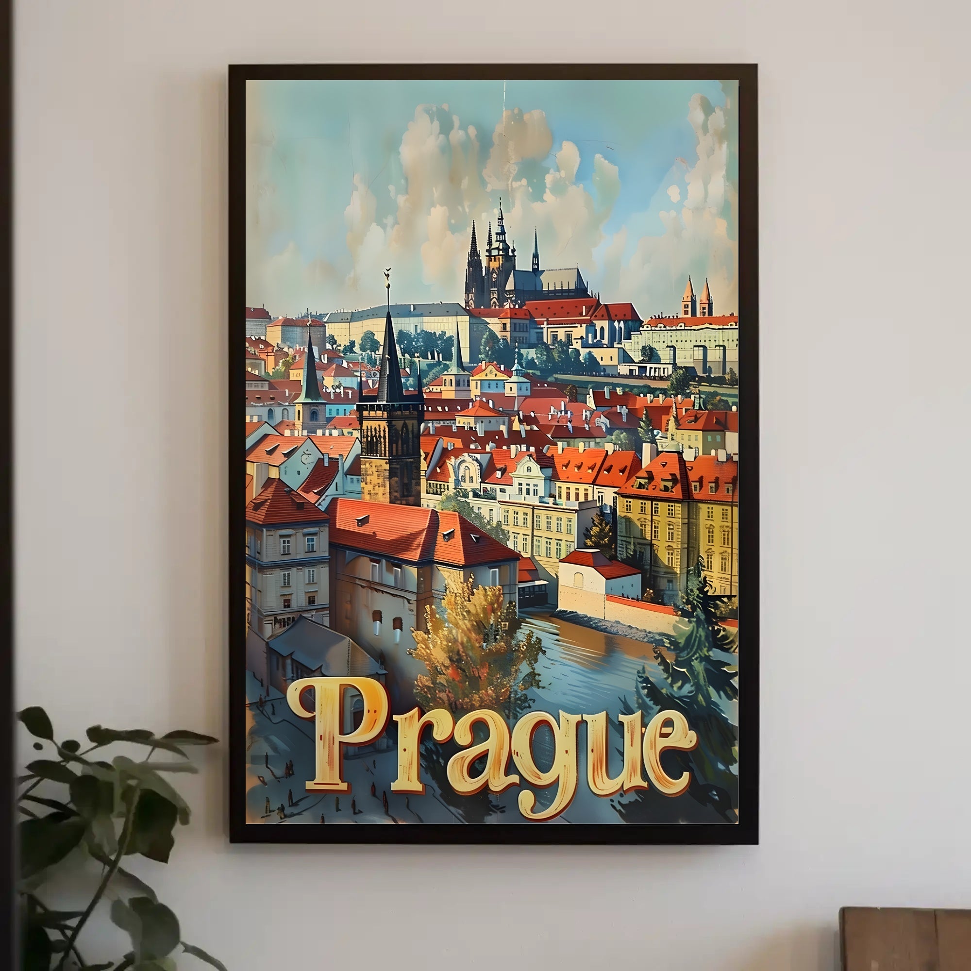 Prague Cityscape Vintage Travel Art Urban or Cityscape Poster