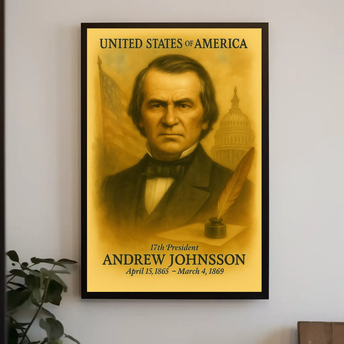 Andrew Johnson 17th President of the United States Vintage Watercolor Poster