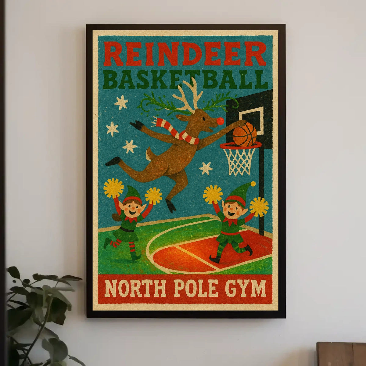 Reindeer Basketball At North Pole Gym Poster