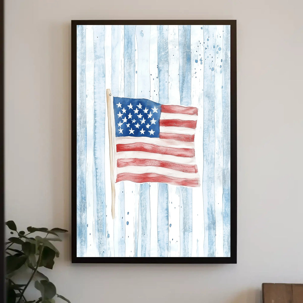 Watercolor Kitten In Basket With American Flag Poster